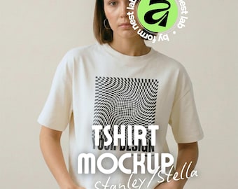 White Stanley/Stella Stella Nova Mockup, Standing Model Mockup, Affinity & Canva, Clean Pose 02