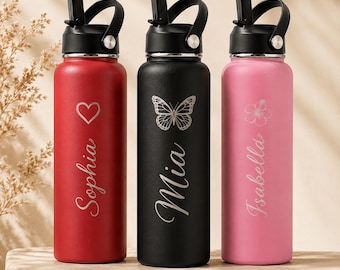 Personalized Engraved Water Bottle, Custom Name Insulated Stainless Steel Sports Bottle, Kids & Adults Gym Bottle,12/18/24/32/40 oz
