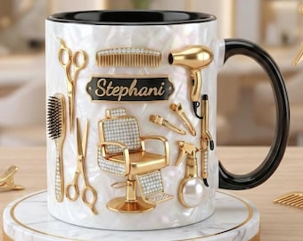 Custom Name Hairstylist Accent Mug, New Beauty Salon Owner Coffee Mug, Gift for Hairdresser, Cosmetology Graduation Gifts, Hair Dresser Gift