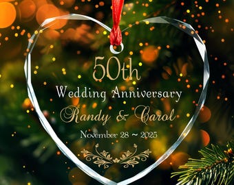 Personalized 50th Wedding Anniversary Ornament, Customized 50 th Golden Wedding Keepsake for Couple