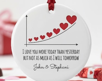 Custom Couple I Love You More Than Yesterday Ornament, Personalized Name Valentine’s Day Keepsake, Anniversary Ceramic Gift