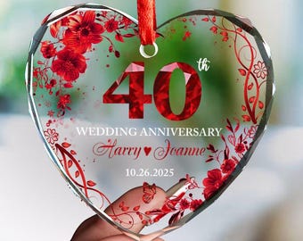 Décoration en verre personnalisée pour 40e anniversaire de mariage, cadeau d'anniversaire de mariage rubis, cadeau personnalisé pour 40 ans en tant que Mr et Mme, rubis 40e cadeau pour les parents