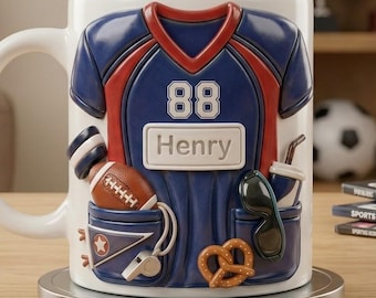 Personalized Football Ceramic Mug, Custom Stars Football Summer Nights Cup, Patriotic Gift for Him
