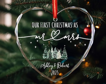 Gepersonaliseerde meneer mevrouw glasornament, aangepast huwelijkscadeau, eerste kerstaandenken, onze 1e kerst meneer mevrouw ornament