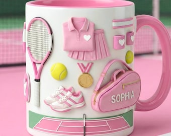 Custom Tennis Accent Mug, Cute Tennis Coffee Cup, Gift For Tennis Lover, Tennis Gift, Tennis Coach Gift
