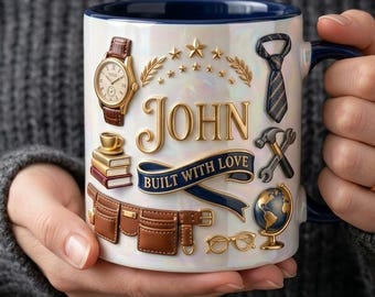 Personalized Dad Ceramic Mug, Custom Built With Love Cup, Father Gift, Dad Energy Keepsake