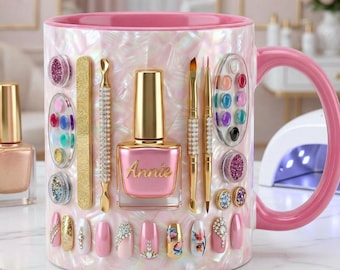 Custom Name Nail Tech Accent Mug, New Nail Salon Owner Coffee Mug, Gift for Nail Artist , Cosmetology Graduation Gifts, Nail Technician Gift