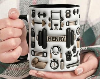 Personalized Fitness Ceramic Mug, Custom Name Coffee Cup For Gym Enthusiasts