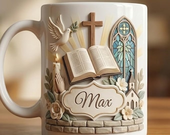 Personalisierte christliche Keramiktasse, kundenspezifische Glaubenskaffeetasse, religiöses Andenken für ihn