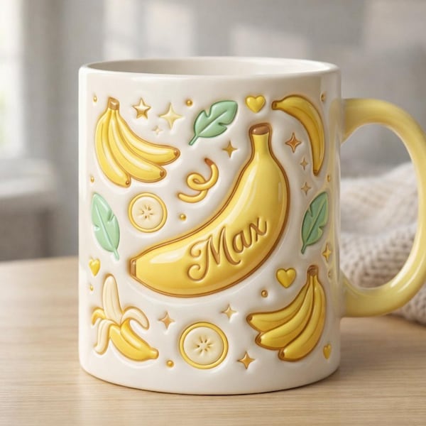 Personalized Banana Name Cup, Cute Fruit Design Gift, Yellow Handle Coffee Cup