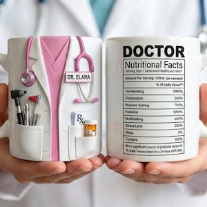 Gepersonaliseerde doktersmok, grappige mok met voedingsfeiten dokter, aangepaste medische koffiemok, dokterswaardering cadeau