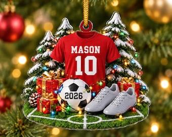 Personalized Soccer Ornament, Custom Jersey Christmas Keepsake, Soccer Player Gift, Team Spirit Decor, Cute Holiday Tree Hanging Ornament