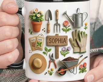 Gardening-Inspired Accent Mug, Custom Name Plants Coffee Mug, Gift For Her, Gift For Mother's Day, Gift for Mom, Gift for Garden Enthusiast