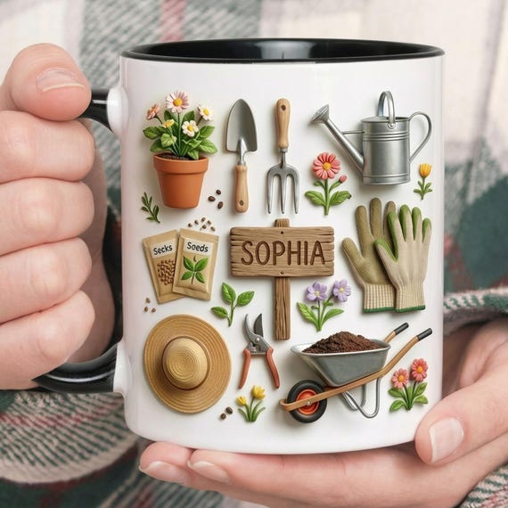 Gardening-Inspired Accent Mug, Custom Name Plants Coffee Mug, Gift For Her, Gift For Mother's Day, Gift for Mom, Gift for Garden Enthusiast