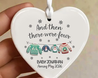 Und dann gab es vier Ornament, zweite Baby Ankündigung 2026 Geschenk, hässliche Pullover Familie offenbaren Dekor, vierköpfige Familie Weihnachtsandenken
