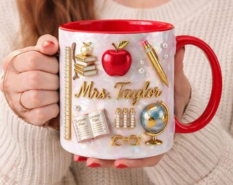 Personalized Teacher Mug with Name, Custom Teacher Coffee Mug, Cute Apple Gift for Teacher, Back to School Teacher Gift Cup