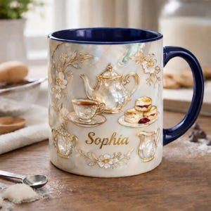 Personalized Tea Lover Mug, Custom Name Coffee Cup, Vintage Floral Teacup Design, Elegant Cozy Aesthetic, Gift for Her image 4