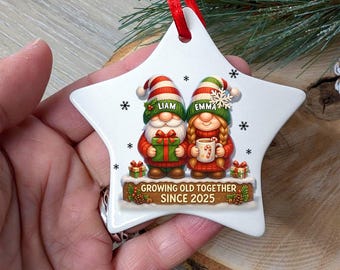 Growing Old Together Ornament 2025, Personalized Couple Gnome Keepsake, Anniversary Gift for Grandparents, Dad Mom Christmas Decoration