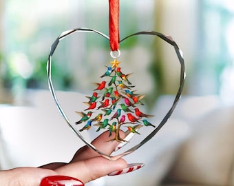 Adorno navideño de colibrí 2025, recuerdo conmemorativo para un ser querido, colorida decoración navideña de aves, regalo personalizado para amantes de las aves.