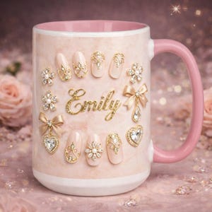 Lyxig nagelteknikermugg med personligt namn, present till nagelkonstnär, 3D-nagelkonstkaffemugg, present till manikyr, skönhetssalongmugg