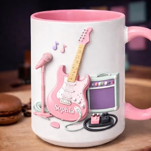 Gepersonaliseerde gitaarmok, aangepaste naam cadeau elektrische gitaar, koffiekopje gitarist, verjaardagscadeau muzikant