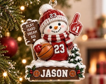 Personalized Basketball Snowman Christmas Ornament – Custom Basketball Player Gift, Basketball Fan Keepsake, Sports Christmas Ornament