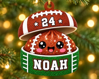 Football Dumpling Ornament, Personalized Christmas Keepsake, Kawaii Foodie Gift for Football Players, Fans & Teammates, Holiday Tree Decor