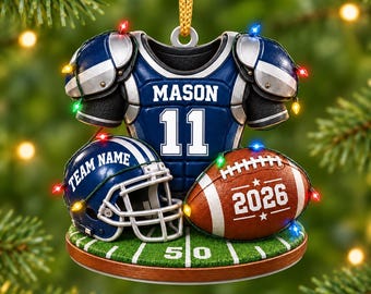 Personalized Football Ornament, Custom Jersey & Helmet Keepsake, Football Player Gift, Team Spirit Christmas Decor, 2D Holiday Tree Ornament