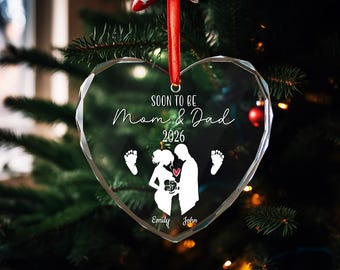Pregnancy Announcement Glass Ornament, Personalized Gift for Expecting Parents, New Mom Dad Christmas Keepsake, Expecting Baby Decoration