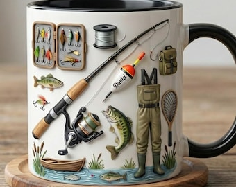 Custom Name Fishing Mug, Fishing Lures Coffee Accent Mug, Father's Day Gift for Grandpa Dad, Gift For Fisherman, Fishing Lover Cups