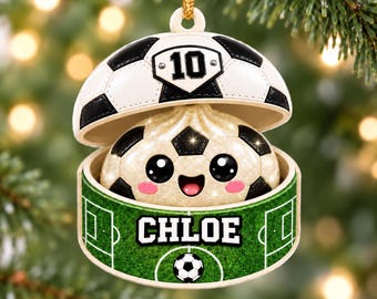 Soccer Dumpling Ornament, Personalized Christmas Keepsake, Kawaii Foodie Gift for Soccer Players, Fans & Soccer Moms, Holiday Tree Decor