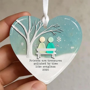 Friends Are Treasures Like Sea Glass Ceramic Ornament, Best Friend Gift, Personalized Bestie Keepsake, Friendship Christmas Tree Decoration