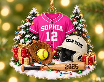 Custom Softball Ornament, Personalized Jersey Keepsake, Softball Team Christmas Gift, Player Memory Decor,  Team Keepsake, 2D Flat Ornament