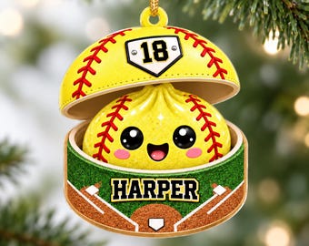 Personalized Softball Dumpling Ornament, Cute Foodie Christmas Keepsake, Softball Player Gift, Team Spirit Decor, Kawaii Holiday Tree Accent