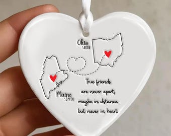 Adorno de cerámica personalizado de amistad a distancia, regalo para los verdaderos amigos que nunca se separan, recuerdo de mejor amigo, decoración navideña para mejor amiga.