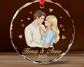 Personalized Couple Drawing Ornament, Custom Gift for Boyfriend Girlfriend, Relationship Keepsake Decor, Anniversary Present Idea