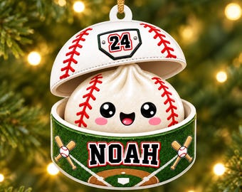 Baseball Dumpling Ornament, Personalized Christmas Keepsake, Cute Foodie Gift for Baseball Players, Fans & Baseball Moms, Holiday Tree Decor