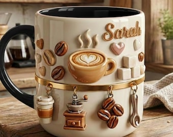 Personalized Coffee Mug, Custom Name Latte Art Mug, Coffee Lover Gift, Cute Cafe Aesthetic Coffee Cup