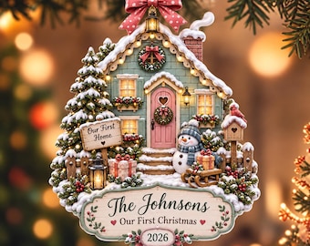 Personalized Our First Home Christmas Ornament – New Home Gift for Couples, Newlywed Housewarming Keepsake, Custom Family Christmas Decor