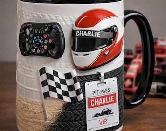 Personalized Racing Mug with Name, Custom Race Car Driver Coffee Mug, Motorsport Gift, Formula Racing Cup, Gift for Him Boy