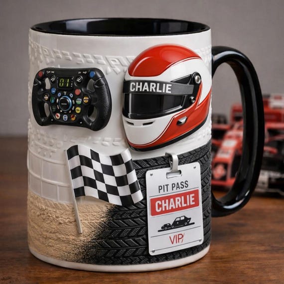 Personalized Racing Mug with Name, Custom Race Car Driver Coffee Mug, Motorsport Gift, Formula Racing Cup, Gift for Him Boy