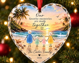 Personalized Family Christmas Ornament, Custom Family Ornament, Beach Holiday Gift, Coastal Christmas Decor, Family Tree Hanging Keepsake