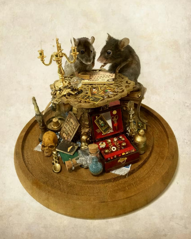 LIMITED STOCK The Séance Taxidermy Mice Handmade Anthropomorphic Mouse Scene in Cloche Dome image 4