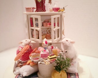 Mrs. Buttons Bakery Mouse Taxidermy Scene in Dome 1:12 scale