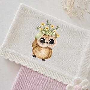 Cute Owl Embroidery Design with Flower Pot Hat, Kawaii Animal, Baby Woodland Theme, Machine Embroidery File