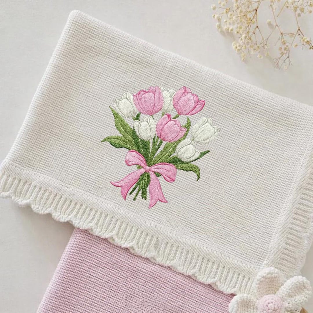 Pink Tulip Flower Embroidery Design, Spring Floral Machine Embroidery ...