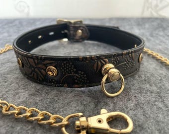 Zestaw zamykanej skórzanej obroży i smyczy - ręcznie robiony choker dla par - obroża z smyczą - zestaw smyczy i obroży