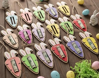Personalized Easter Money Holder For Kids - Custom Bunny Rabbit Wooden Easter Gift With Name & Message In 10 Colors