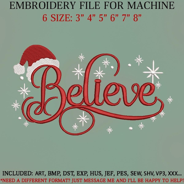 Believe Christmas Embroidery Design, Jingle Quote (Digital Download DST)