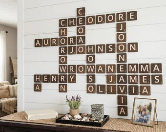 3D Wooden Wall Tiles - Wall Art - Family Game Letters - Custom Names - Crossword Names - Family Living Room Decor - Custom Colors